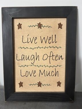 Live Well Laugh Often Love Much Cross Stitch Wall Art - , Beige Canvas